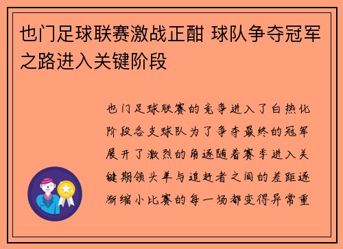 也门足球联赛激战正酣 球队争夺冠军之路进入关键阶段