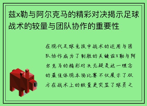 兹x勒与阿尔克马的精彩对决揭示足球战术的较量与团队协作的重要性
