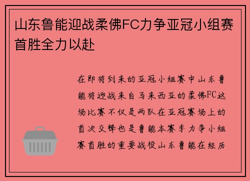 山东鲁能迎战柔佛FC力争亚冠小组赛首胜全力以赴
