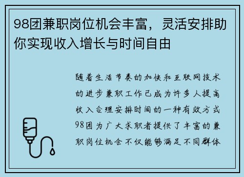 98团兼职岗位机会丰富，灵活安排助你实现收入增长与时间自由