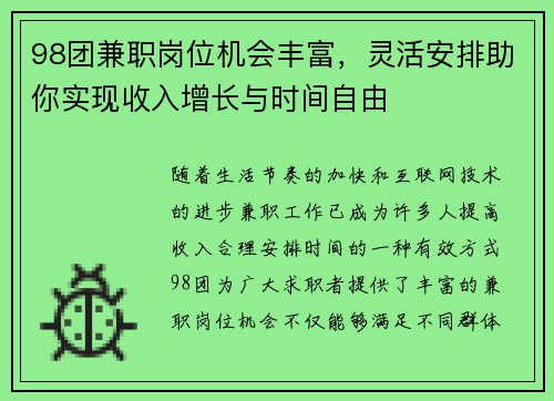98团兼职岗位机会丰富，灵活安排助你实现收入增长与时间自由