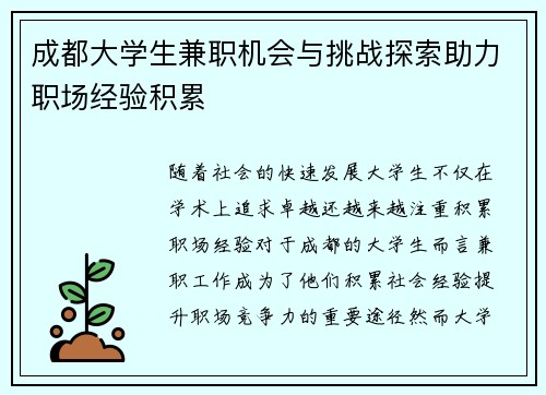 成都大学生兼职机会与挑战探索助力职场经验积累